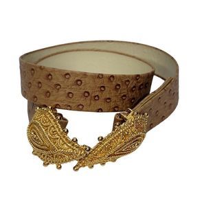Vintage 90s Mimi di N‎ Womens Goldtone Paisley Buckle Faux Ostrich Waist Belt